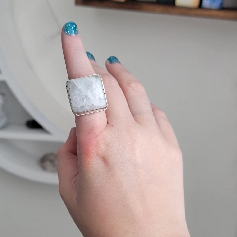 Square Moonstone Ring Sterling Silver